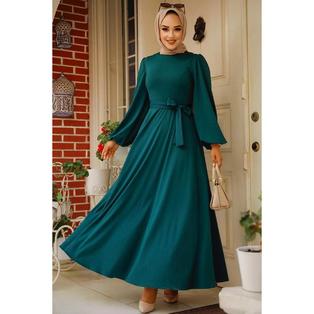 Belted Black Hijab Dress 23101s