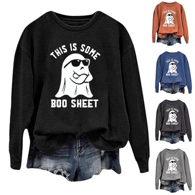 Женский модный повседневный топ с длинным рукавом и принтом на Хэллоуин, с круглым вырезом
