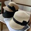 French Woven Straw Cap Elegant Equestrian Hat Ins Bow Straw Cap  Ladies/Girls