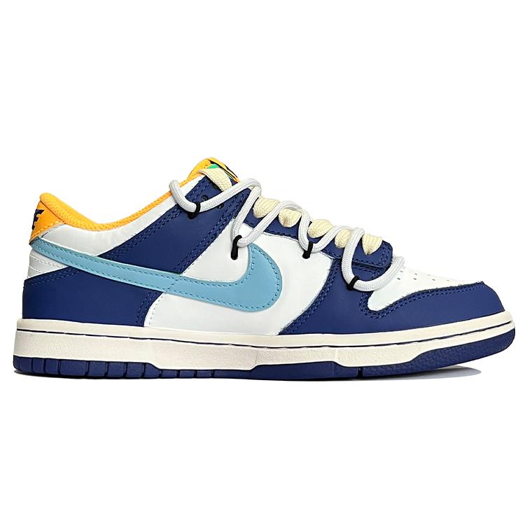 Nike Кроссовки Dunk Low, нескользящие, износостойкие, низкие, для скейтбординга, детские, сине-белые, DV1693-401(КомандаК-)