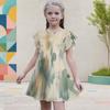 Girls Round Neck Flutter Sleeve A Line Flared Hem Printed Dress