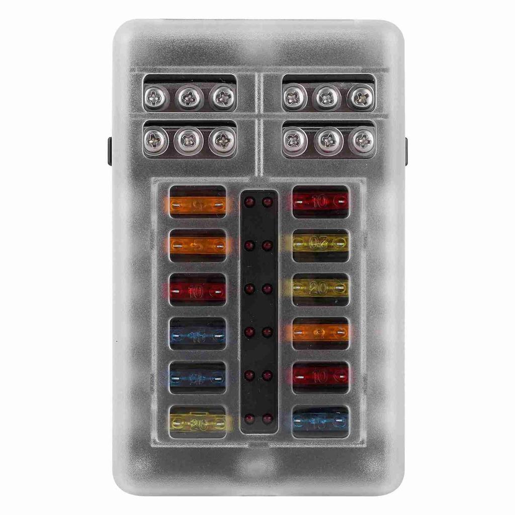 12 Circuits Fuse Box Block Holder LED Indicator Light MNI Motor for Car Yacht Marine Boat