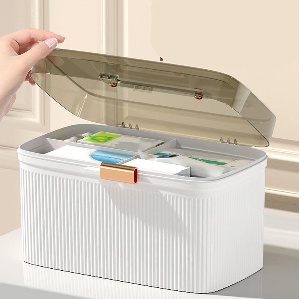 Emergency Preparedness PP Medicine Box White Color Durable First Aid Case Big Capacity 2 Tiers Double Layer Container Household