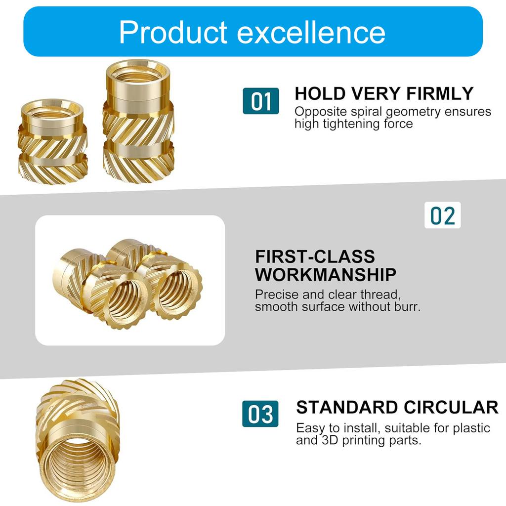 380 шт. Латунные накатанные гайки 2/2,5/3/4/5/6 мм Резьбовые вставки Метрические накатанные гайки Ассортиментные наборы для 3D-печати