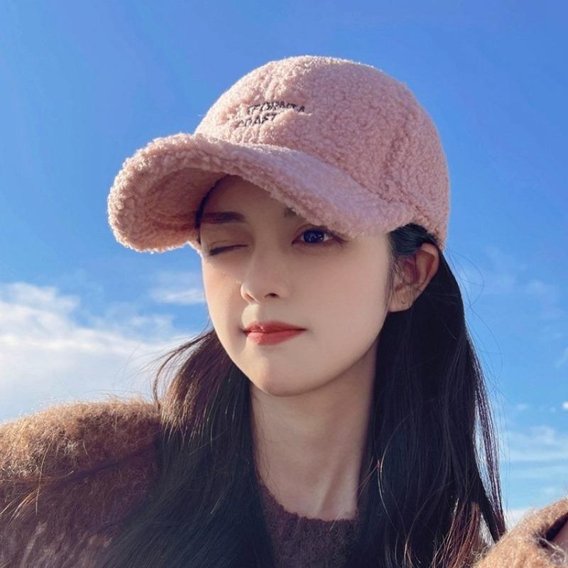 Women's Baseball Cap Winter Solid Color Plush Casual Warm Duckbill Cap
