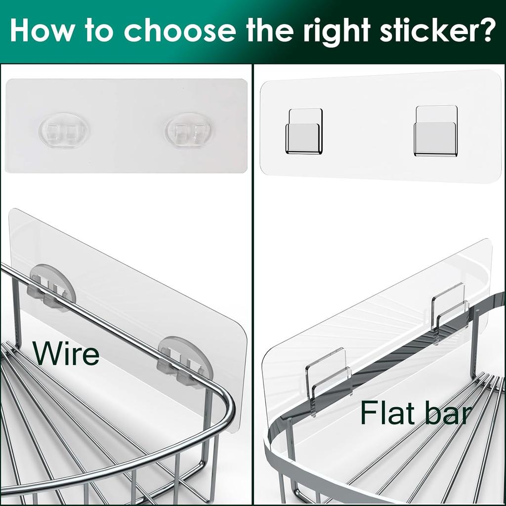 14 Pack Shower Caddy Adhesive Replacement, Strong Adhesive Shower Shelf and Hooks, No Drilling Adhesive for Shower Organizer, Soap Holder, Sponge