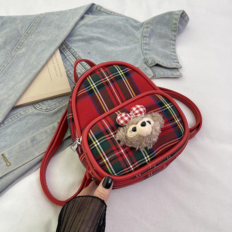Shelliemay Duffy Simple Plaid Canvas Backpack With Breathable Fabric For College And Casual Outings