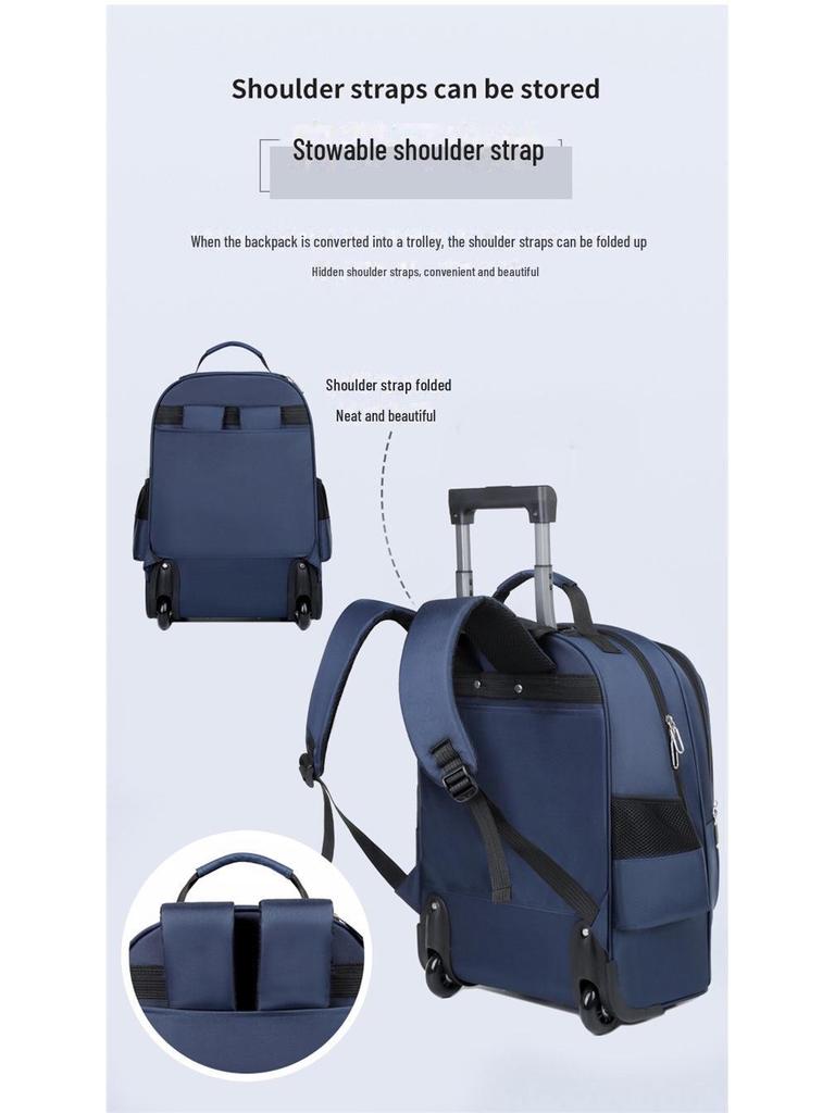 Стильная многофункциональная сумка на колесиках: Модный деловой рюкзак большой вместимости с универсальной цветовой гаммой для путешествий и компьютеров