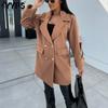Women's Fashion Casual Fall Winter Solid Color Print Long Sleeve POLO Neck Blouses & Shirts Women's Woolen Coat