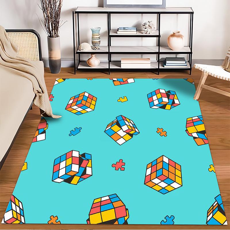 Colorful Cube Puzzle Pattern Rug Non-slip rug suitable for living room and bedroom sofas.