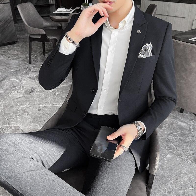 (Jacket +Pants )Fashion Tuxedo Men 'S Leisure Suits Blue Black Slim Fit Men Business Banquet Suits Set Blazers Plus Size 3xl 4xl