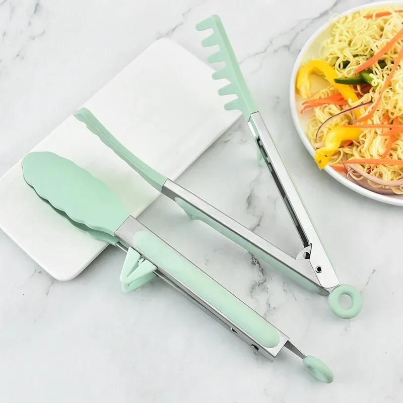 3Pcs Silicone Food Clip Stainless Steel Non-slip Tongs Restaurant Beef Bread Grilled Meat Sandwich Clip Barbecue Cooking Tools