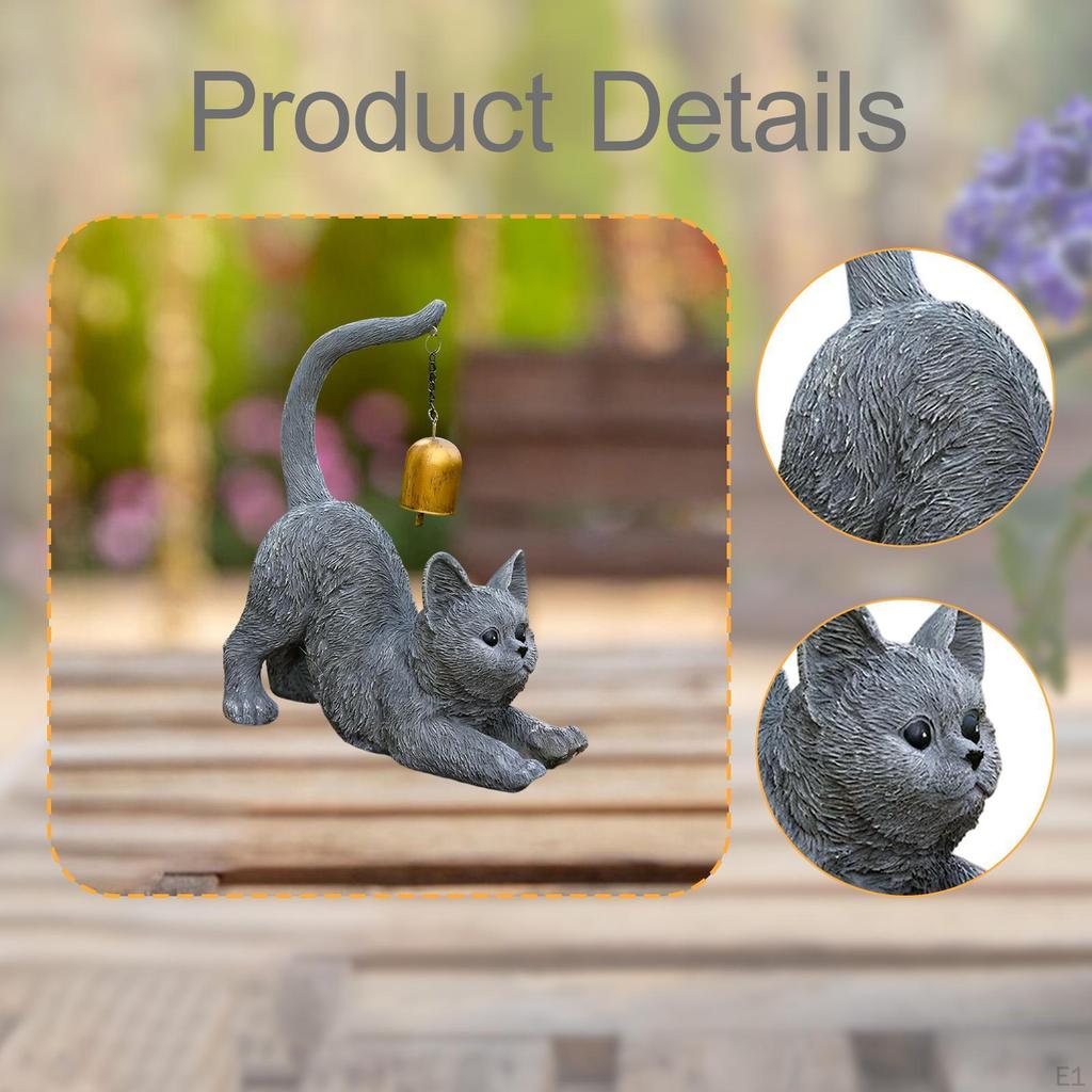 Статуэтка кошки Скульптура животного с колокольчиком Уникальная фигурка котенка Музыка ветра для двора В помещении На улице