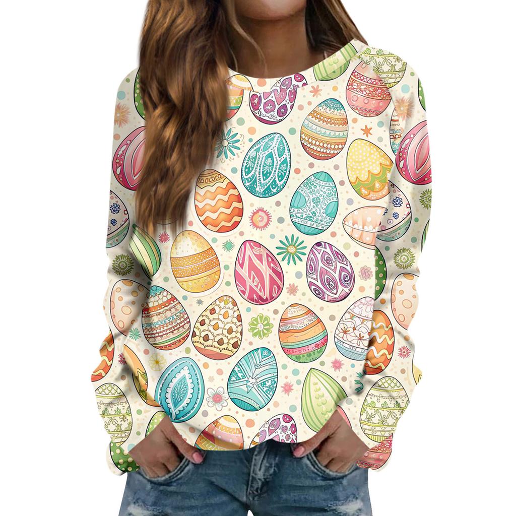 Women's Fashion Casual Long Sleeve Printed Round Neck Sweatshirt Top