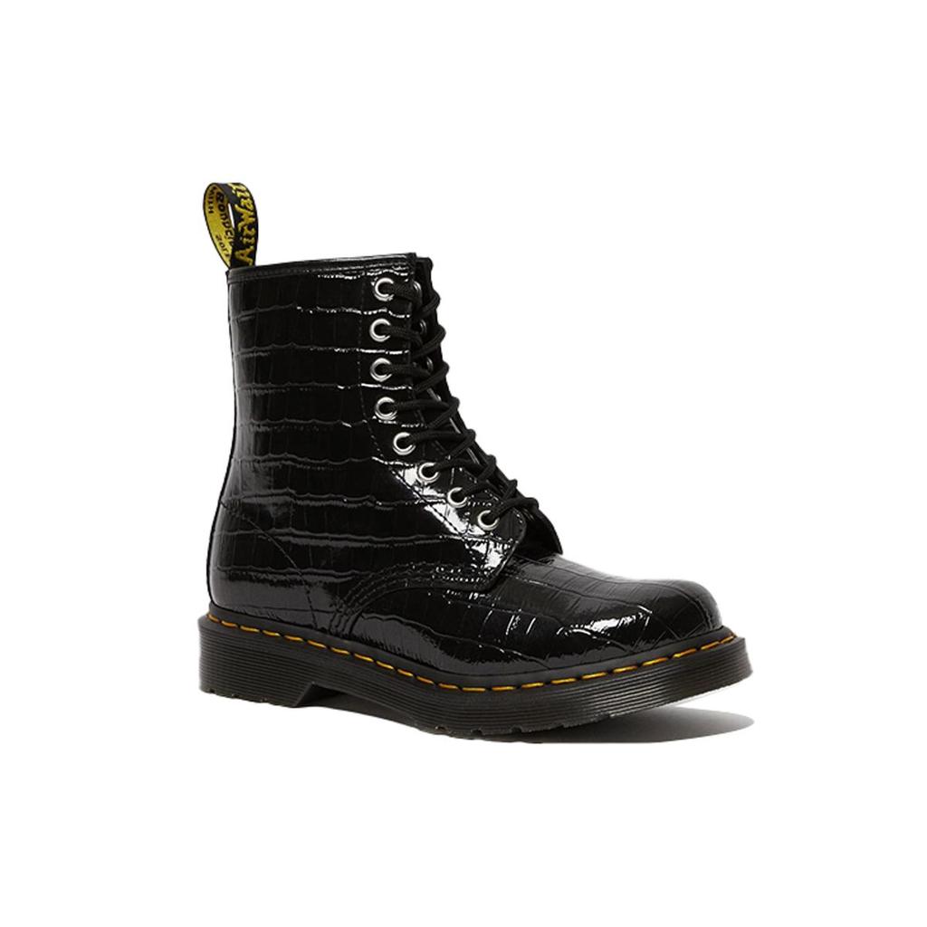 Dr. Martens 1460 Двухслойная Кожаная Блестящая Кожа Крокодила Круглый Носок На Шнуровке Короткие Сапоги Женские Сапоги Черные 26262001