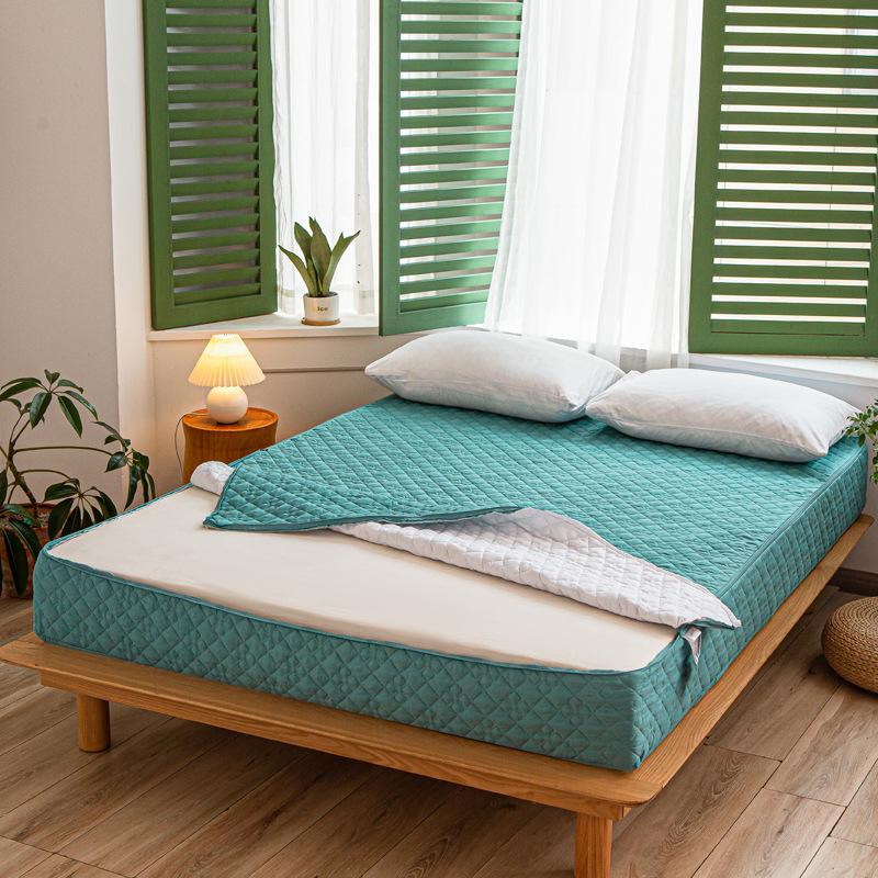 Solid Color Zipper Quilted Mattress Cover King Queen Twin Size Removable Six-sides All-inclusive Anti-mite Bed Protector Cover