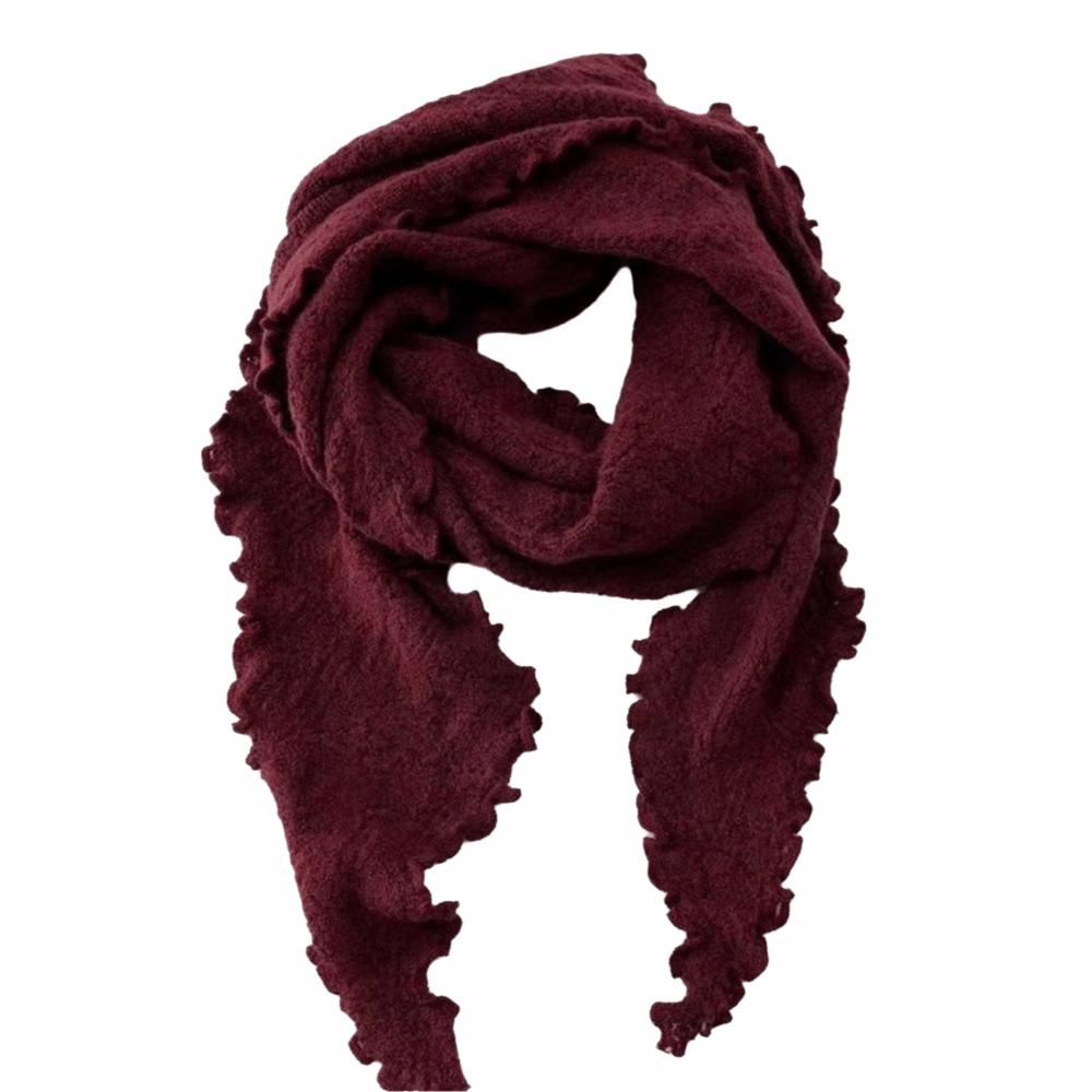 Ruffled Edge Knitting Scarf Soft Breathable Hollow Scarf Triangular Scarf Spring Autumn Winter