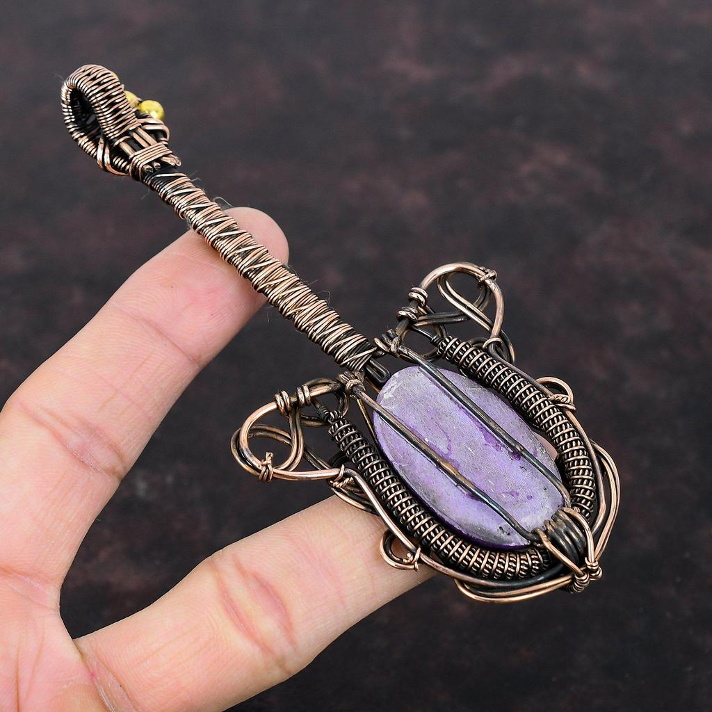 Пурпуритовый кулон, медная проволока, обернутая кулоном, гитара, кулон, проволока, ювелирные изделия, кулон из драгоценного камня ручной работы, медные ювелирные изделия, подарок для мамы