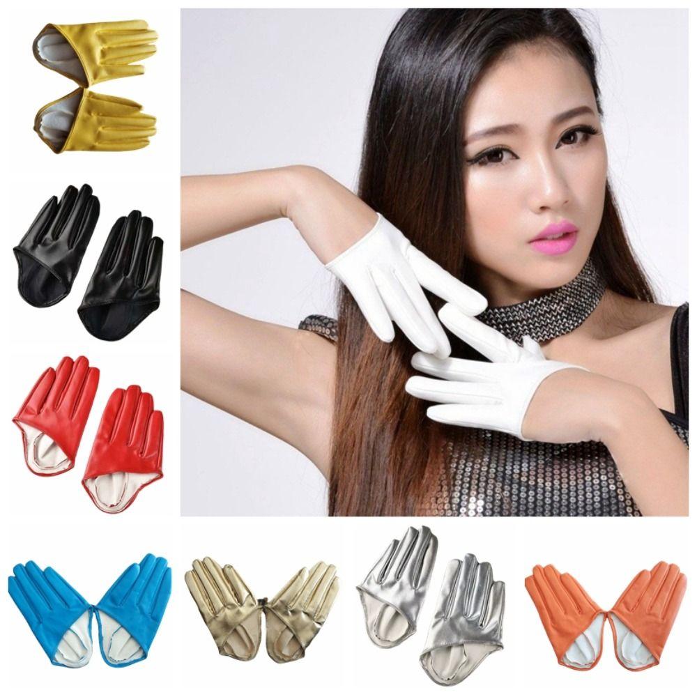 PU Leather Half-palm Gloves Fingerless Patent Leather Gloves Personality Five Finger Mittens  Women
