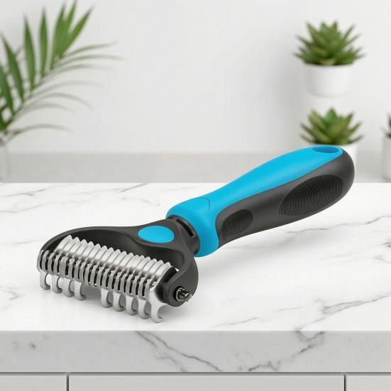 Pet Grooming Rake Double Sided Stainless Steel Blades Cat Deshedding Tool Pet Undercoat Rake for Dogs Cats Shedding Control Dematting