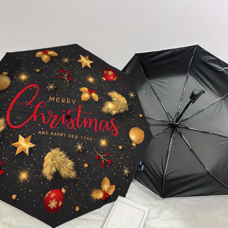 1pc Merry Christmas & Happy New Year Umbrella with Plastic Handle,Suitable for All Seasons Home Travel Outdoor UmbrellaDD495