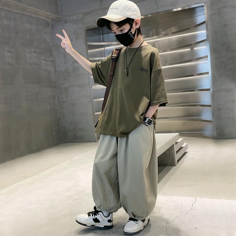 Летний костюм-двойка для мальчиков с короткими рукавами и брюками, детский летний спортивный костюм для мальчиков среднего и большого размера