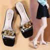 Женские тапочки на высоком каблуке, верхняя одежда, новые летние модные женские тапочки без застежек, летние шлепанцы для девочек