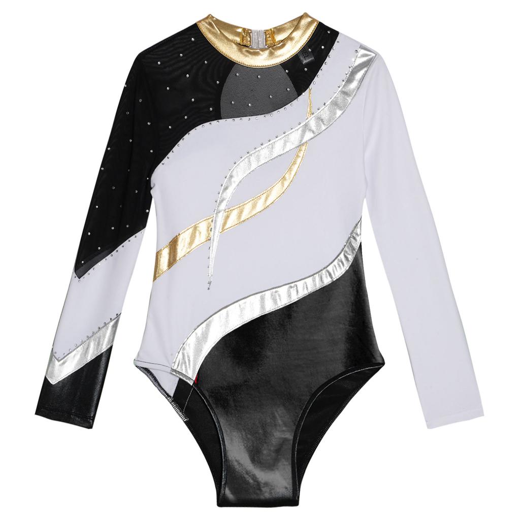 Kids Girls One Piece Leotard Shiny Rhinestone Decorated Gymnastics Jumpsuit Practice Outfits