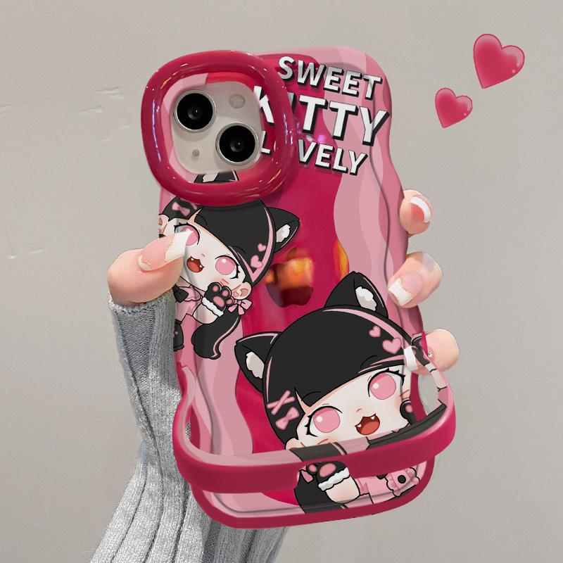 Девушка-кошка Подходит для 16promax Чехол для телефона Apple 15 Милый мультяшный 14 Двойная подставка 13 Силиконовый 11 Нишевый