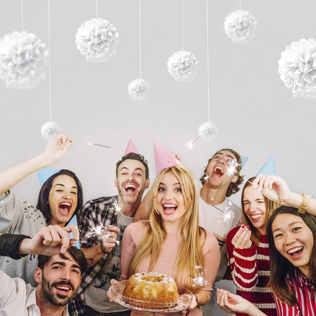 1 шт. Набор 7,8-дюймовых белых бумажных цветов, украшения для вечеринки по случаю дня рождения, цветочные шары, бумажные подвесные цветы, помпоны