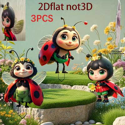 3 шт. Милые Божьи Коровки Плоские 2D Акриловый Декор для Сада, Идеально для Газона на Улице, Цветочных Горшков, Двора и Сада, Прочный и Идеальный Выбор Подарка