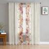 Wood Grain Flowers Leaves Vintage Farmhouse Bedroom Transparent Sheer Curtains Holiday Decoration Window Voile Tulle Curtain
