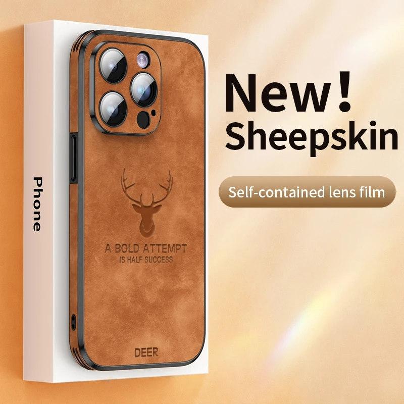 Роскошный чехол для телефона из кожи оленя для iPhone 15 14 13 12 11Pro Max XS XR XS Max 7 8Plus, стеклянный бампер с объективом, противоударный силиконовый чехол