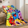 Brightly colored cartoon monsters with big round eyes and playful expressions. for all seasons blanket lunch break throw gift