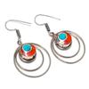Turquoise Red Coral Gemstone Earrings Tibetan Tribal Nepali Jewelry 2.2" NE 5295