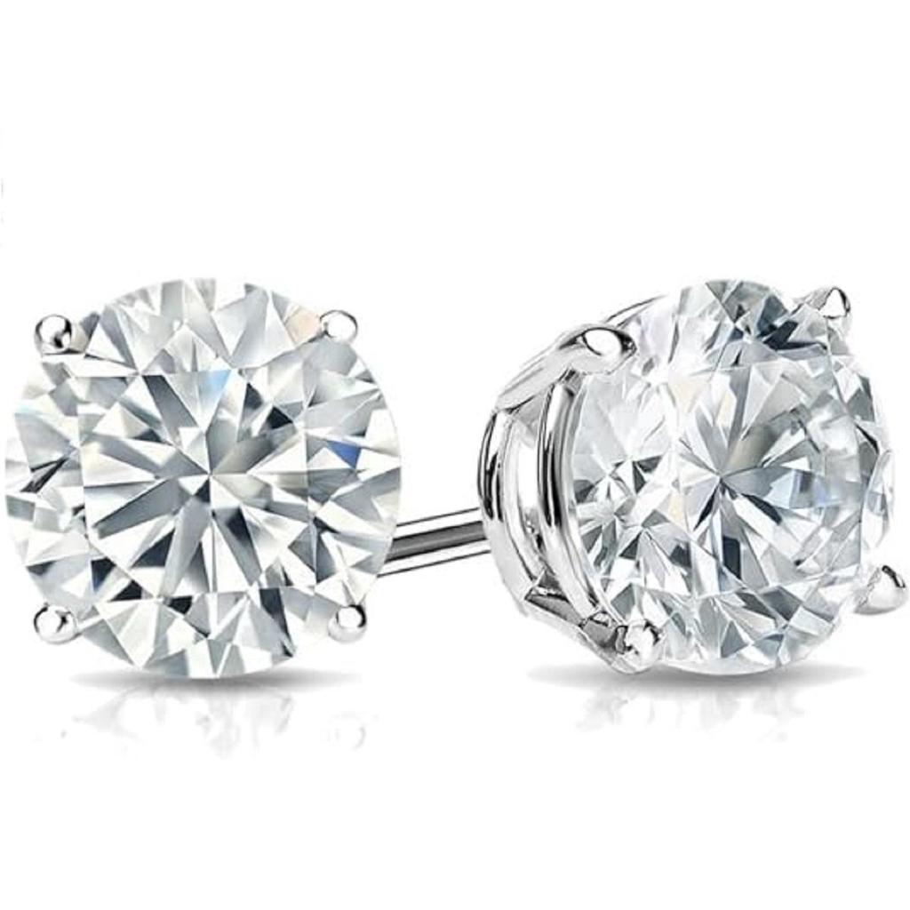 Серьги-гвоздики с круглыми лабораторными бриллиантами 1/4–2 карата из 14-каратного золота EF SI1-SI2 Cttw с 4-зубчатой корзиной и винтовой застежкой