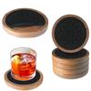 Drink Absorbent Felt Wooden Tea Mat Vintage Wooden Drink Placemats Round Wood Coasters Coffee Bar