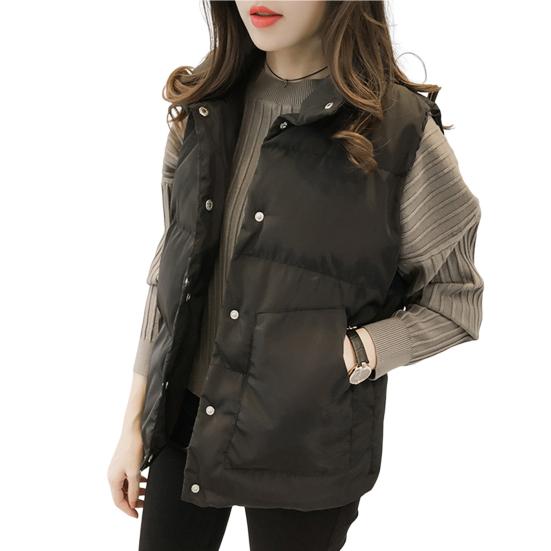 Women Cotton Vest Single-breasted Stand Collar Padded Thicken Solid Color Keep Warm Neck Protection Sleeveless Vest