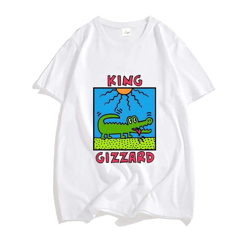 Футболки King Gizzard & The Lizard Wizard, унисекс, футболки с изображением крокодила и солнца, футболки из 100% хлопка, высокое качество, унисекс, с комиксами, СВОБОДНЫЕ