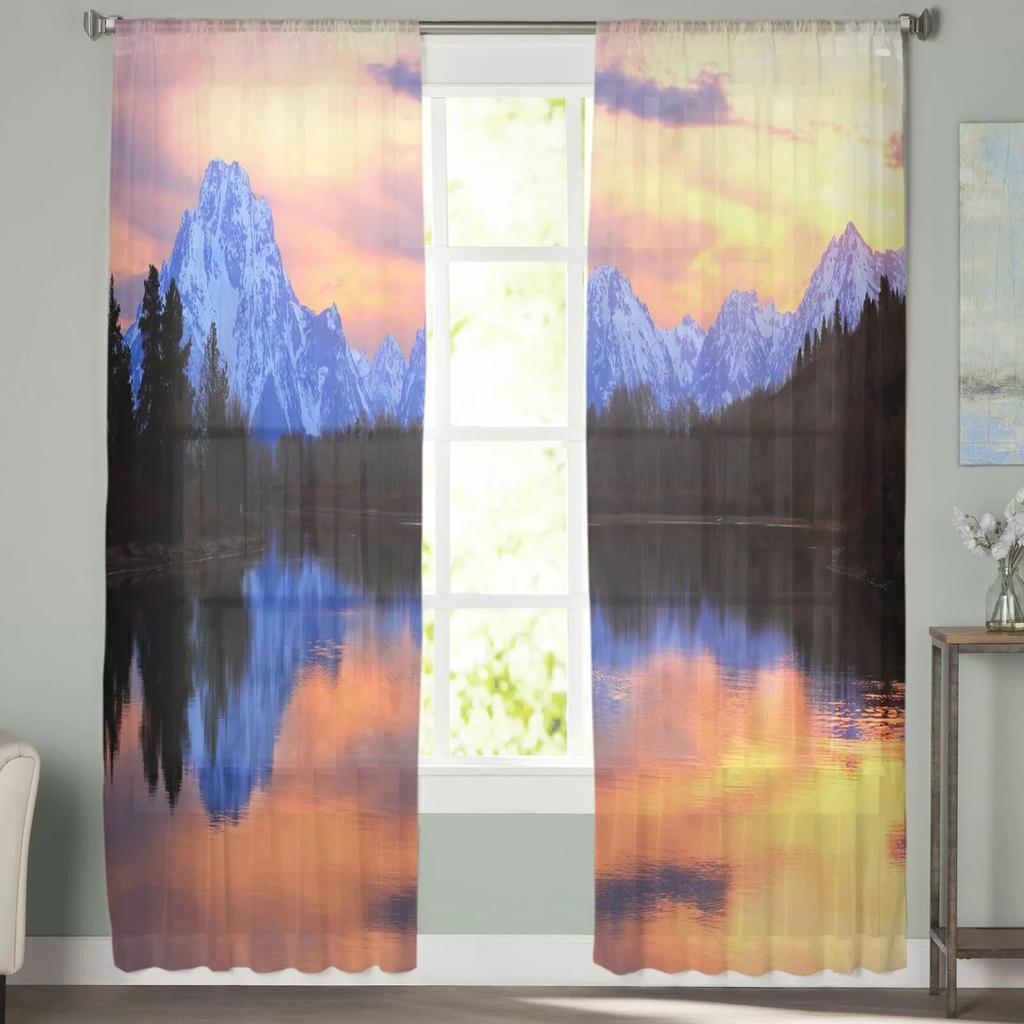 Sunset Park Lake Mountain Tulle Curtains for Bedroom Hall Living Room Decor Chiffon Curtain for Balcony Kitchen Home Drapes