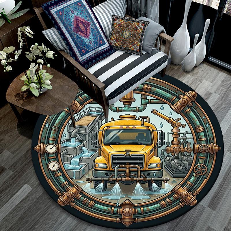 Industrial Water Treatment Truck Round Area Rug Under Office Chairs Bedroom Living Room Home Decor