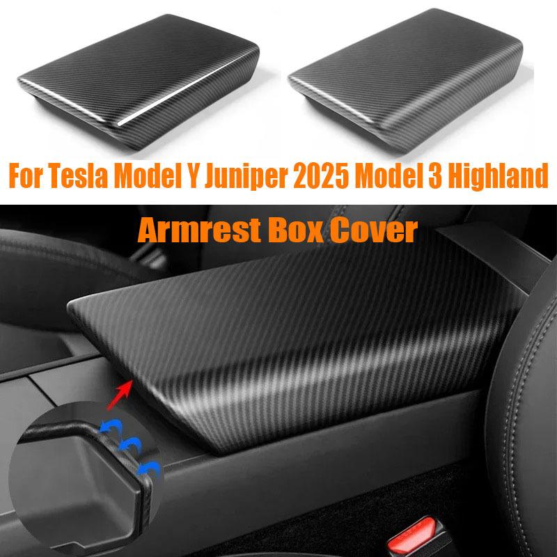 Armrest Box Cover for Tesla Model Y Juniper 2025 Model 3 Highland ABS Center Console Arm Rest Lid Protective Shell Accessories