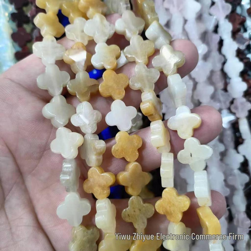 14mm Natural Crystal Agate Four-Leaf Clover Beads for DIY Jewelry