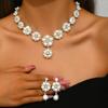 Imitation Pearls Choker Necklace Sets for Women Flower Earrings Rhinestone Bridal Wedding Jewelry Accessories