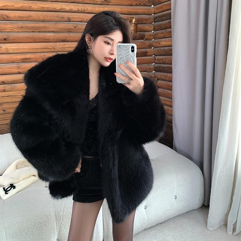 Womens Faux Fur Coat 2025 Fall Turn-Down Collar Thick Fashion Casual Outerwear