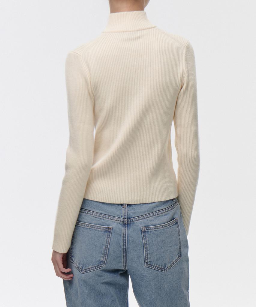 MUSINSA STANDARD WOMAN Ribbed Slim Knit Zip-Up [Cream]