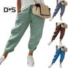 Женские повседневные брюки, однотонные свободные длинные брюки, эластичный пояс, регулируемые брюки на шнурке с карманами