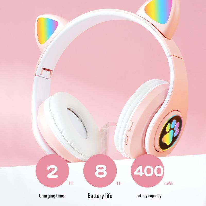 Светящаяся Bluetooth-гарнитура с ушками кошки B39: Складной, Слот для карт, Беспроводные наушники, Универсальная совместимость