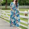 Vintage Print Loose Dresses For Women Plus Size Short Sleeve Casual Long Dress Summer Elegant Middle-aged Women's Clothing