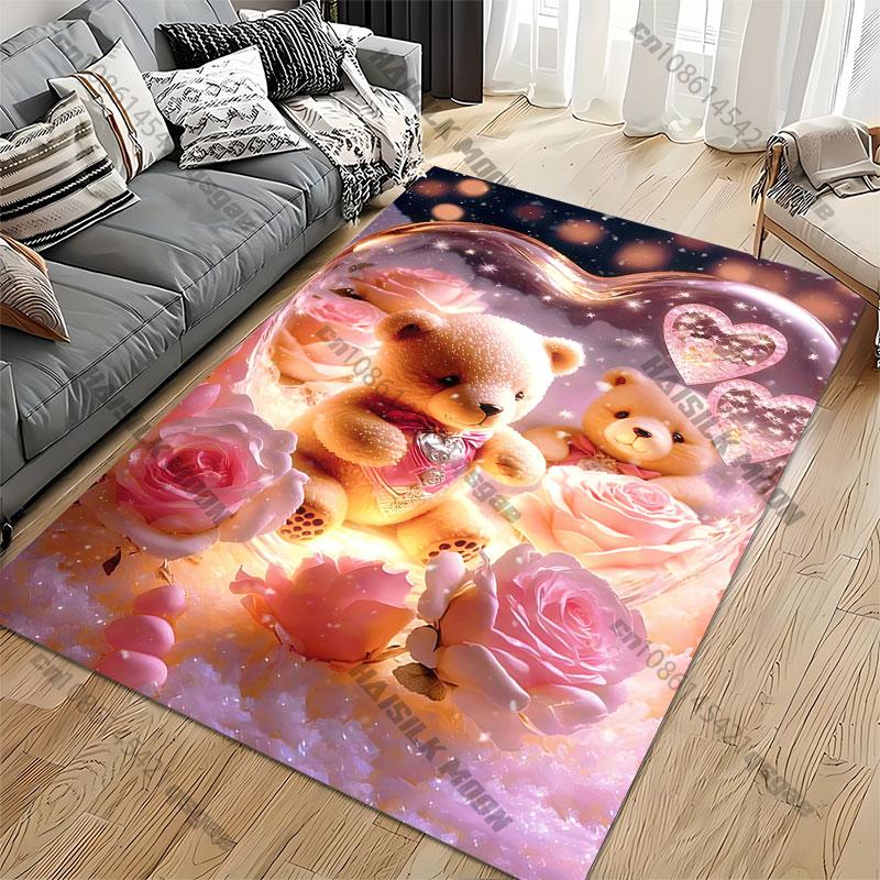Love warmth teddy bears roses carpet Yoga living room room decor children's crawling mat doormat area rug games mat